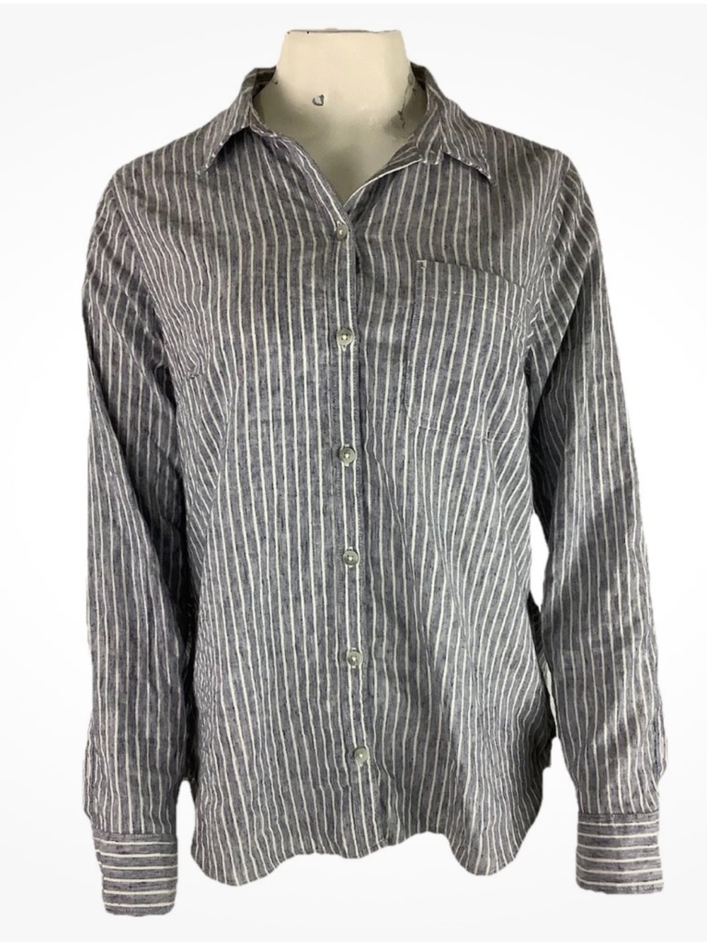 Lucky Brand Sz M Vertical Striped Lightweight Travel Vacation Button Top